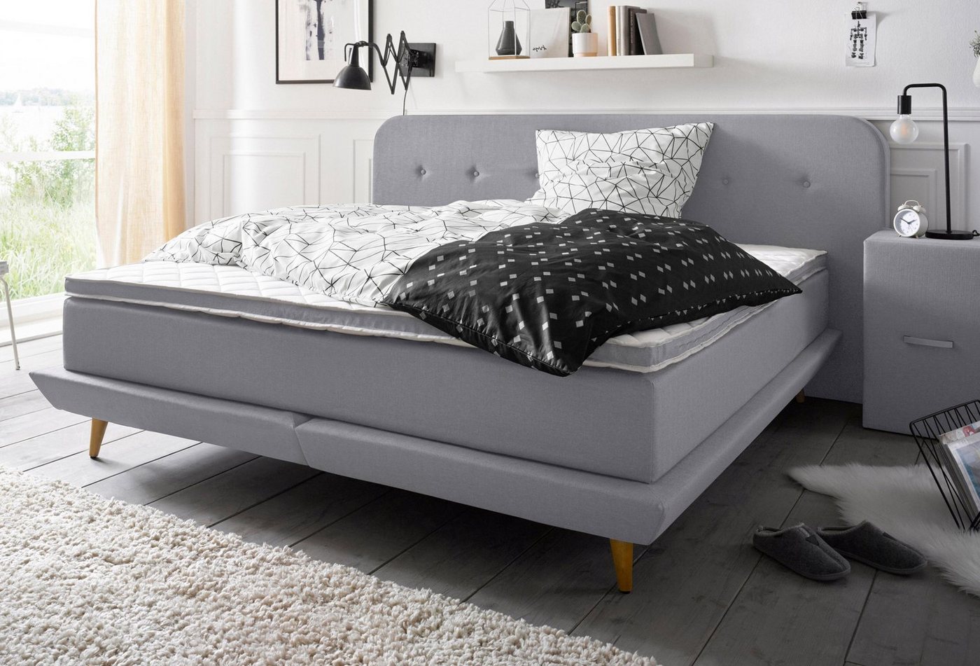 andas Boxspringbett Premium, Steppung mit Knopfheftung, inkl. Topper von andas