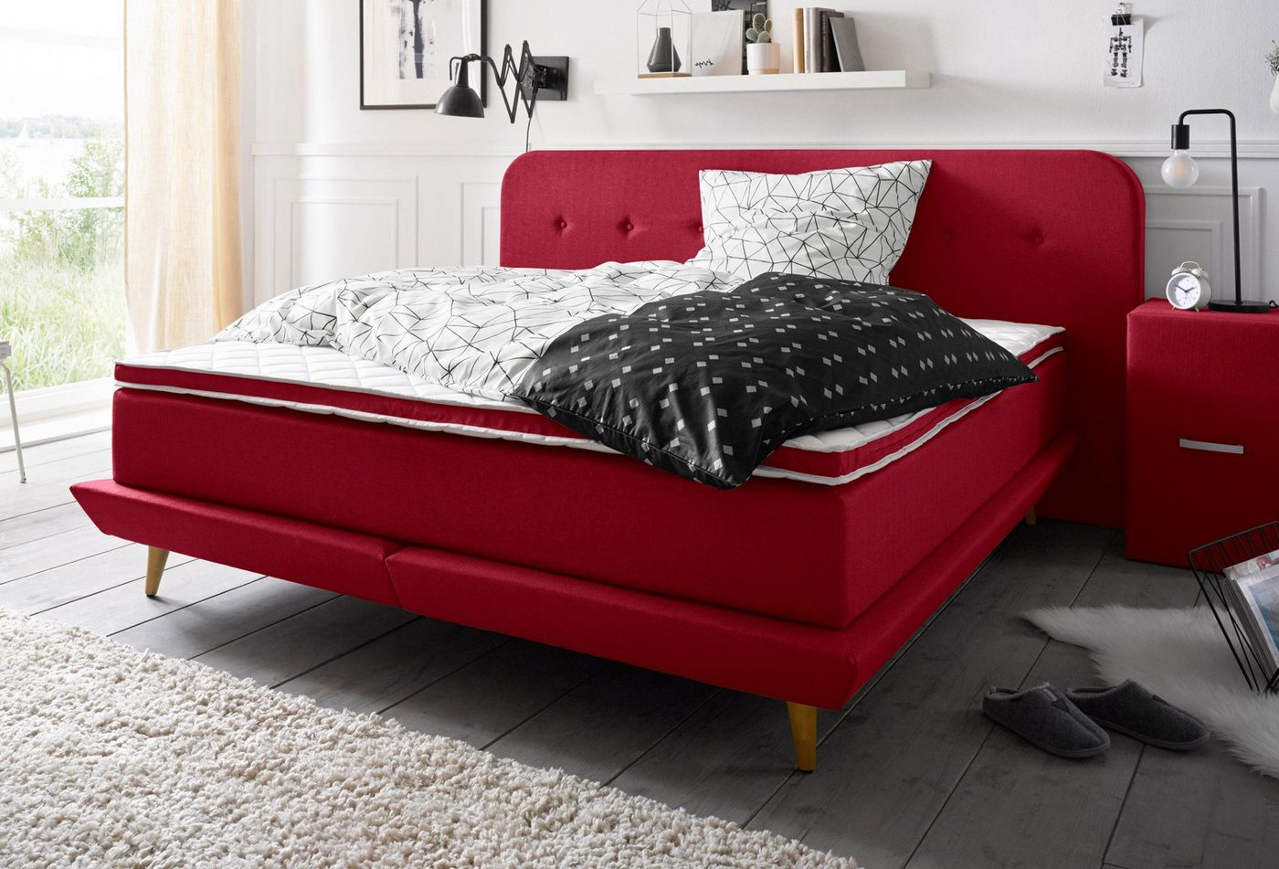 andas Boxspringbett Premium, Steppung mit Knopfheftung, inkl. Topper von andas