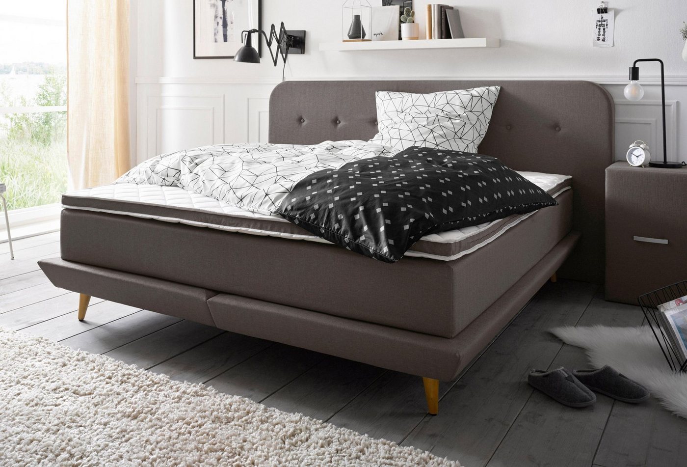 andas Boxspringbett Premium, Steppung mit Knopfheftung, inkl. Topper von andas