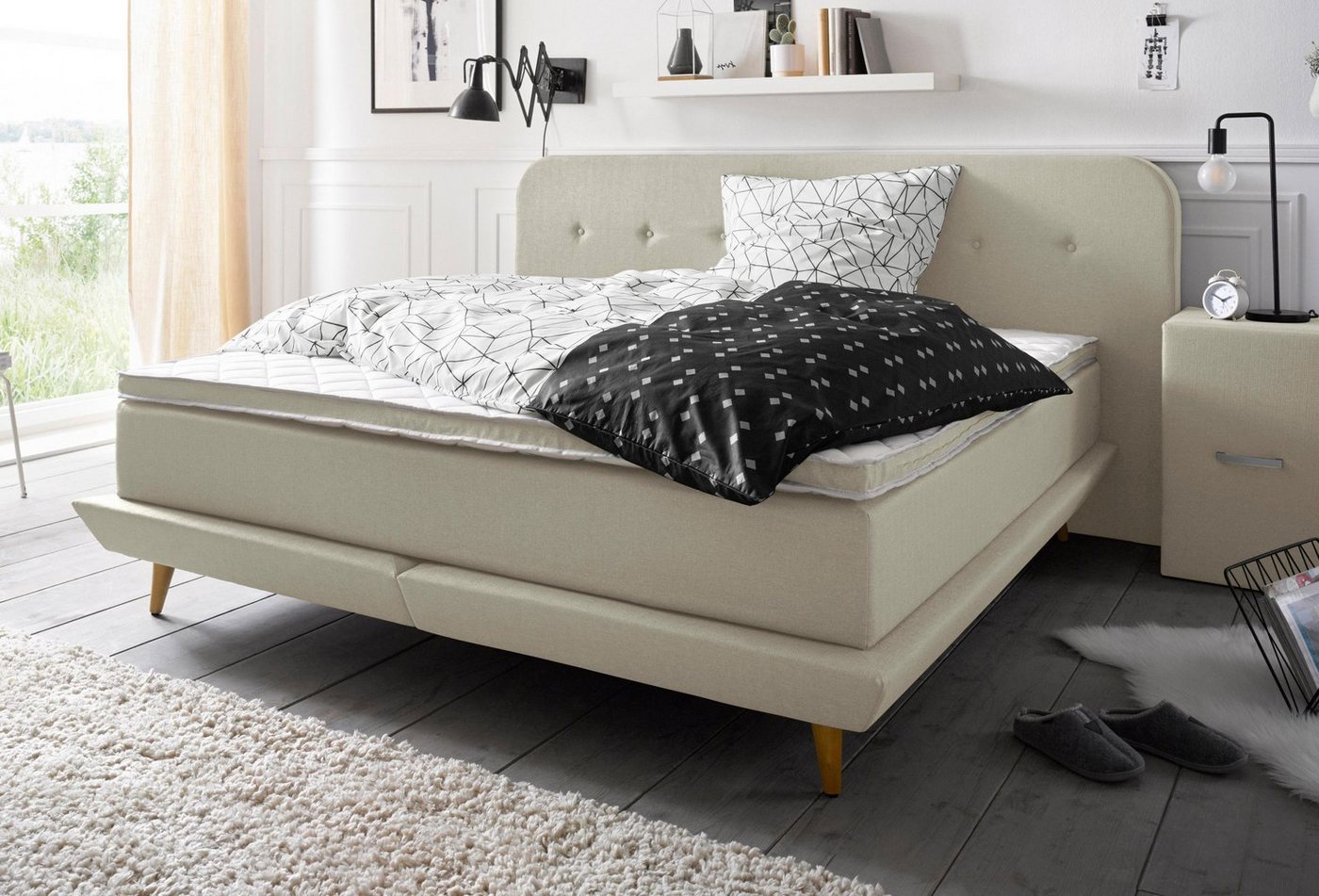 andas Boxspringbett Premium, Steppung mit Knopfheftung, inkl. Topper von andas