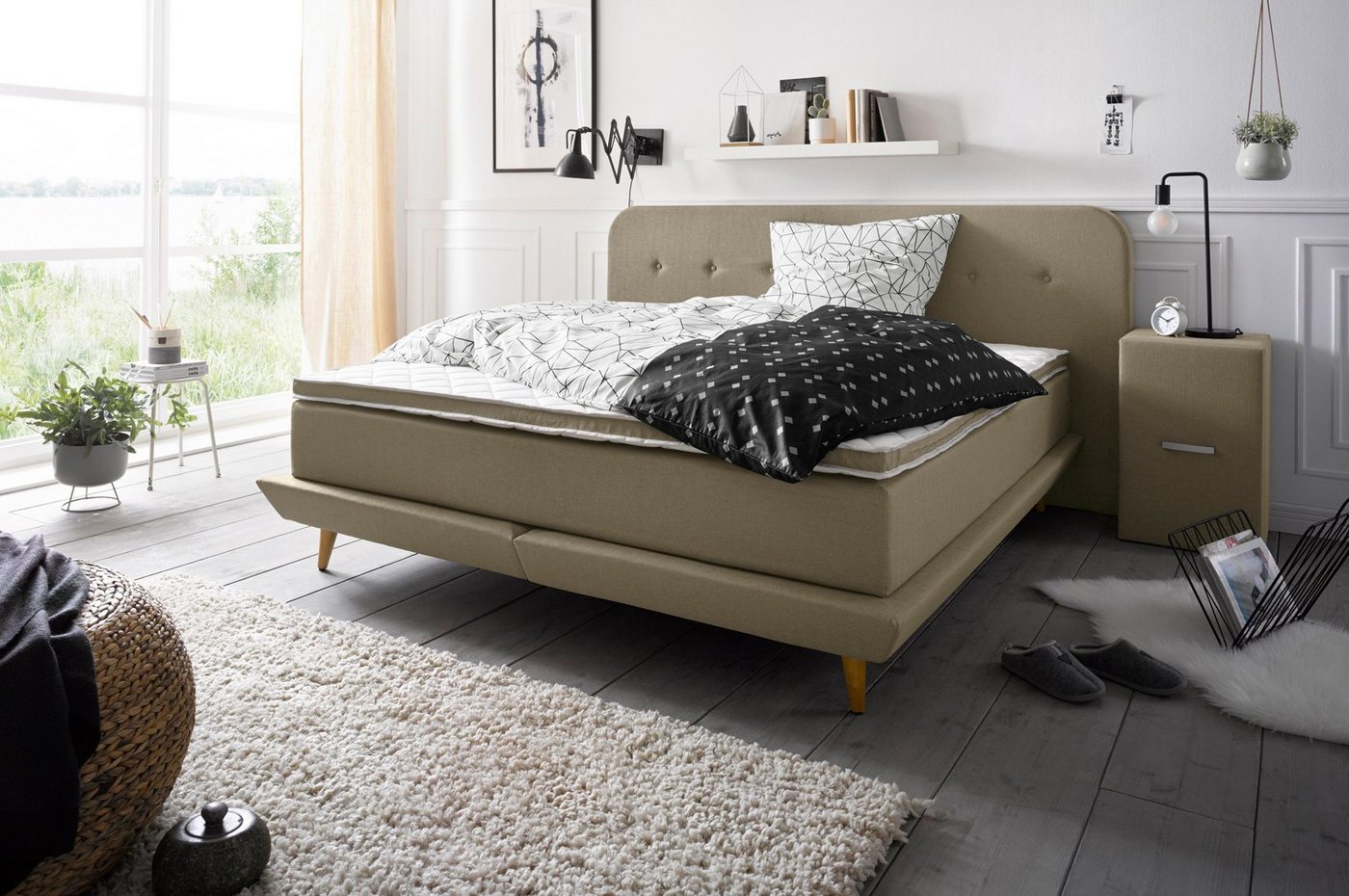 andas Boxspringbett Premium, Steppung mit Knopfheftung, inkl. Topper von andas