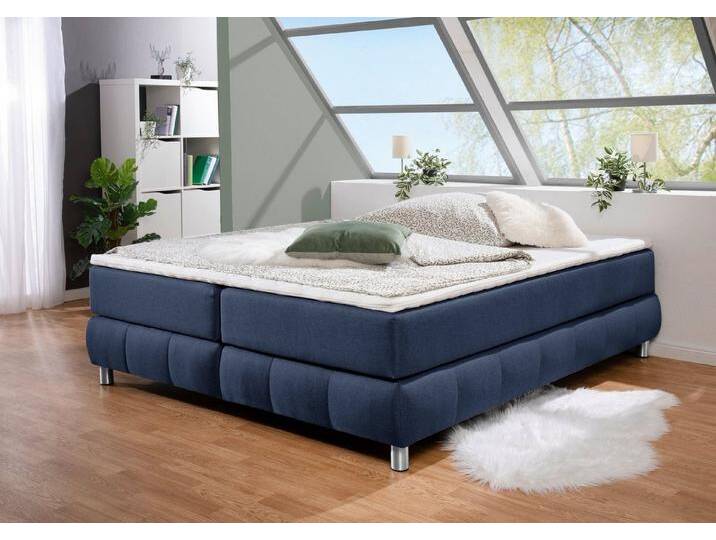 andas Boxspringbett Salo, Ohne Kopfteil, inkl. Topper, auch in Überlänge 220 cm, blau, 7-Zonen-Tonnentaschen-Federkernmatratze , H3 (100 kg), blau von andas