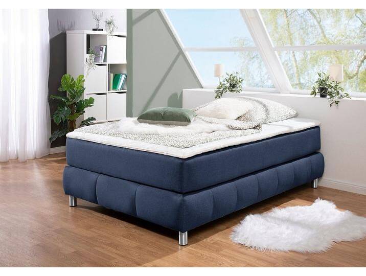 andas Boxspringbett Salo, Ohne Kopfteil, inkl. Topper, auch in Überlänge 220 cm, blau, 7-Zonen-Tonnentaschen-Federkernmatratze , H4 (120 kg), blau von andas