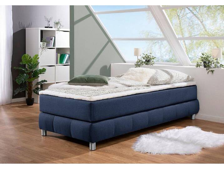 andas Boxspringbett Salo, Ohne Kopfteil, inkl. Topper, auch in Überlänge 220 cm, blau, Bonnell-Federkernmatratze , H3 (100 kg), blau von andas