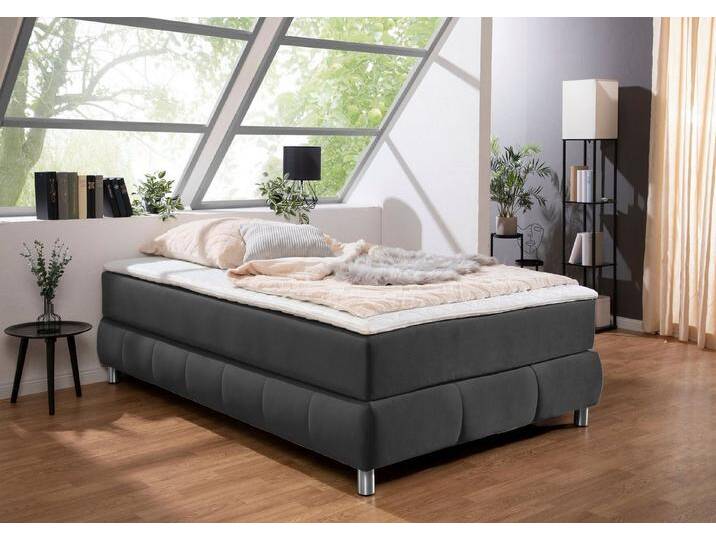 andas Boxspringbett Salo, Ohne Kopfteil, inkl. Topper, auch in Überlänge 220 cm, grau, 7-Zonen-Kaltschaummatratze , H2 (80 kg), anthrazit von andas