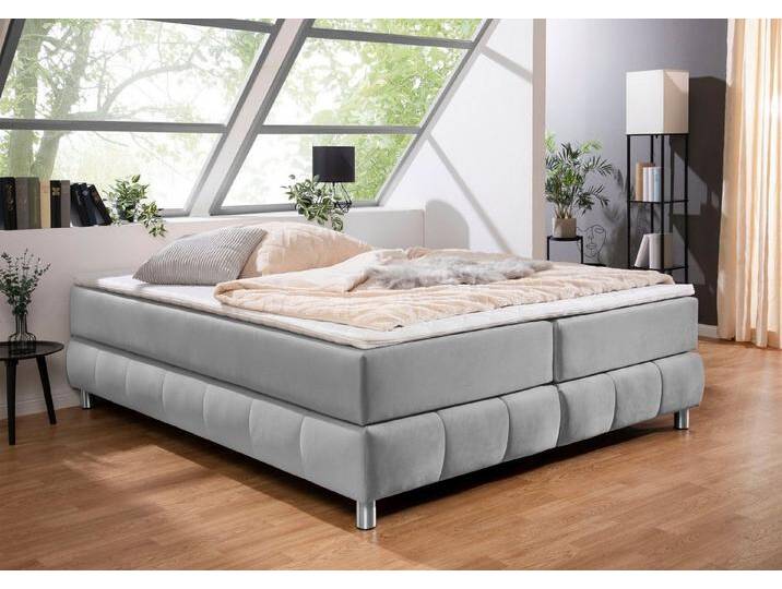 andas Boxspringbett Salo, Ohne Kopfteil, inkl. Topper, auch in Überlänge 220 cm, grau, 7-Zonen-Kaltschaummatratze , H2 (80 kg), hellgrau von andas
