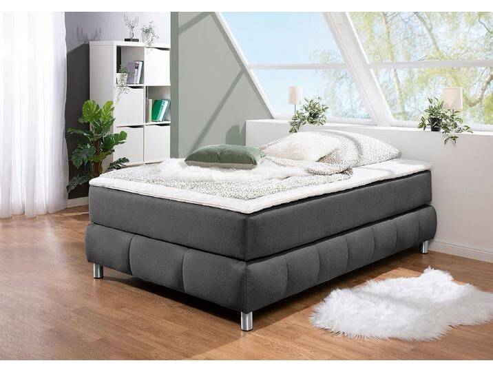 andas Boxspringbett Salo, Ohne Kopfteil, inkl. Topper, auch in Überlänge 220 cm, grau, 7-Zonen-Tonnentaschen-Federkernmatratze , H2 (80 kg), anthrazit von andas