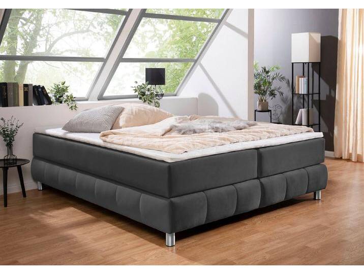 andas Boxspringbett Salo, Ohne Kopfteil, inkl. Topper, auch in Überlänge 220 cm, grau, 7-Zonen-Tonnentaschen-Federkernmatratze , H3 (100 kg) von andas