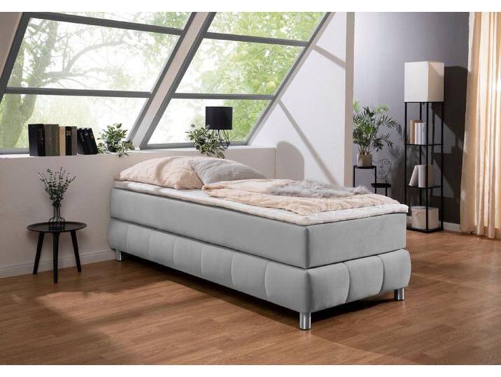 andas Boxspringbett Salo, Ohne Kopfteil, inkl. Topper, auch in Überlänge 220 cm, grau, 7-Zonen-Tonnentaschen-Federkernmatratze , H4 (120 kg), hellgrau von andas