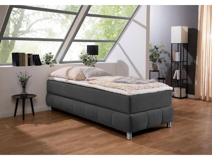 andas Boxspringbett Salo, Ohne Kopfteil, inkl. Topper, auch in Überlänge 220 cm, grau, Bonnell-Federkernmatratze , H2 (80 kg), anthrazit von andas
