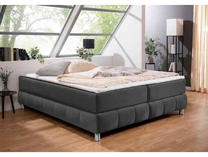 andas Boxspringbett Salo, Ohne Kopfteil, inkl. Topper, auch in Überlänge 220 cm, grau, Bonnell-Federkernmatratze , H2 (80 kg), anthrazit von andas
