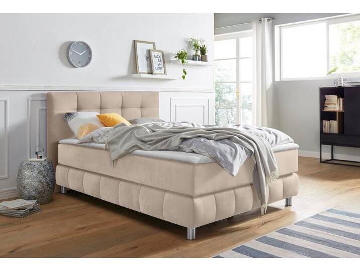 andas Boxspringbett Salo, incl. Topper, 6 Breiten, 2 Härtegrade, TFK auch in Härtegrad 4, beige, Bonnell-Federkernmatratze , H2 (80 kg), beige von andas