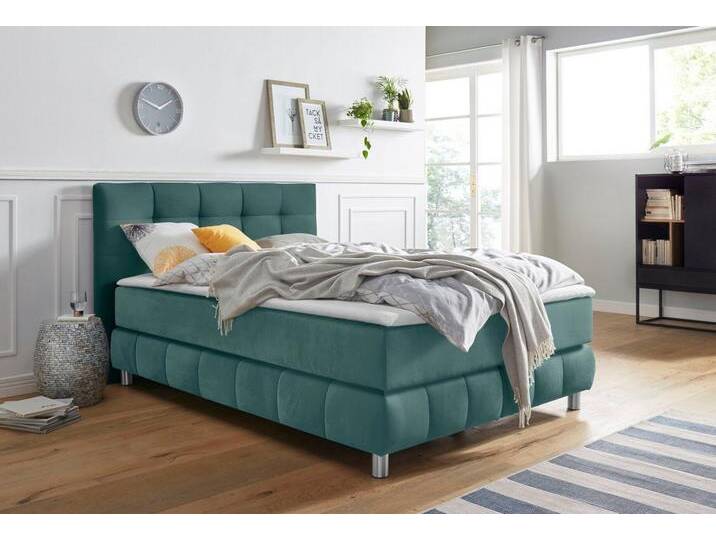 andas Boxspringbett Salo, incl. Topper, 6 Breiten, 2 Härtegrade, TFK auch in Härtegrad 4, blau, 7-Zonen-Kaltschaummatratze , H2 (80 kg), petrol von andas