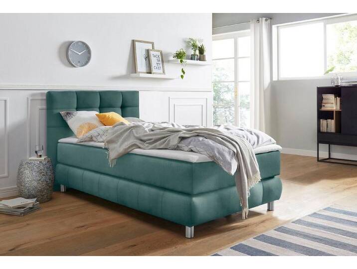 andas Boxspringbett Salo, incl. Topper, 6 Breiten, 2 Härtegrade, TFK auch in Härtegrad 4, blau, 7-Zonen-Tonnentaschen-Federkernmatratze , H2 (80 kg) von andas