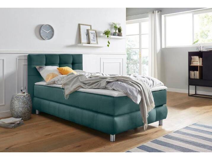 andas Boxspringbett Salo, incl. Topper, 6 Breiten, 2 Härtegrade, TFK auch in Härtegrad 4, blau, Bonnell-Federkernmatratze , H2 (80 kg), petrol von andas