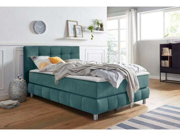 andas Boxspringbett Salo, incl. Topper, 6 Breiten, 2 Härtegrade, TFK auch in Härtegrad 4, blau, Bonnell-Federkernmatratze , H3 (100 kg), petrol von andas