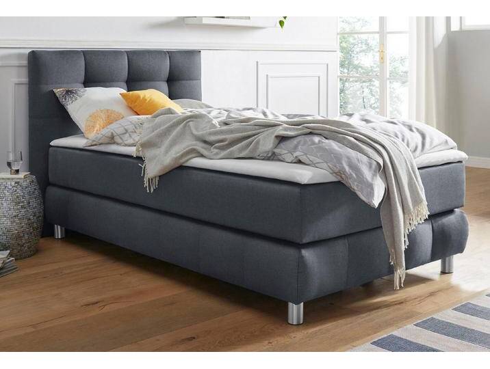 andas Boxspringbett Salo, incl. Topper, 6 Breiten, 2 Härtegrade, TFK auch in Härtegrad 4, grau, 7-Zonen-Tonnentaschen-Federkernmatratze , H3 (100 kg) von andas
