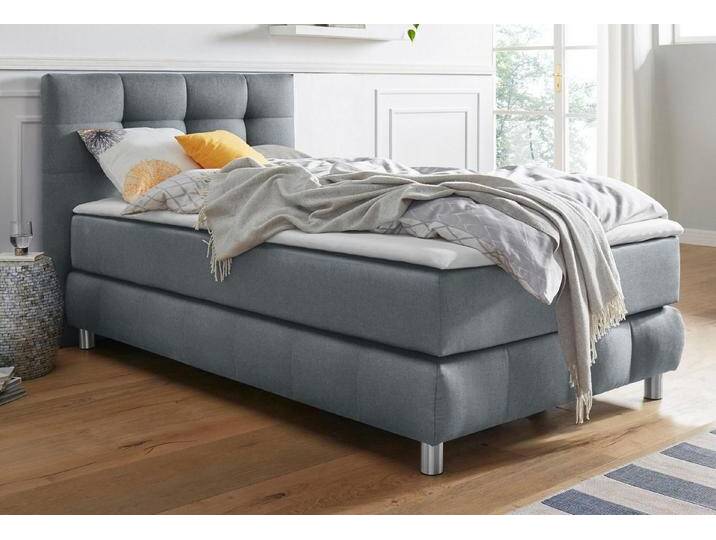 andas Boxspringbett Salo, incl. Topper, 6 Breiten, 2 Härtegrade, TFK auch in Härtegrad 4, grau, 7-Zonen-Tonnentaschen-Federkernmatratze , H3 (100 kg) von andas