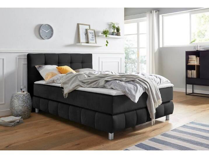 andas Boxspringbett Salo, incl. Topper, 6 Breiten, 2 Härtegrade, TFK auch in Härtegrad 4, grau, 7-Zonen-Tonnentaschen-Federkernmatratze , H3 (100 kg) von andas