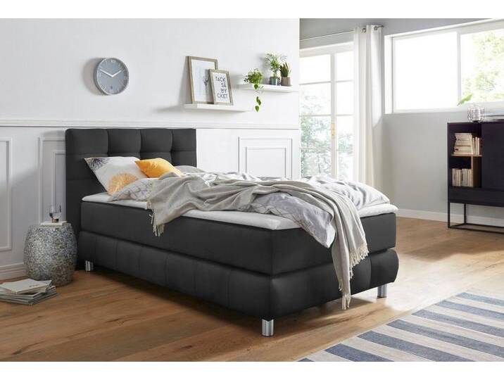 andas Boxspringbett Salo, incl. Topper, 6 Breiten, 2 Härtegrade, TFK auch in Härtegrad 4, grau, 7-Zonen-Tonnentaschen-Federkernmatratze , H3 (100 kg) von andas