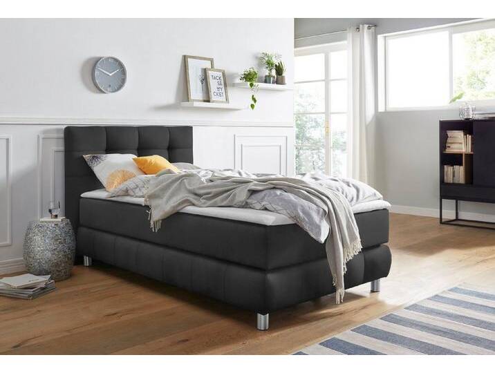 andas Boxspringbett Salo, incl. Topper, 6 Breiten, 2 Härtegrade, TFK auch in Härtegrad 4, grau, 7-Zonen-Tonnentaschen-Federkernmatratze , H4 (120 kg) von andas