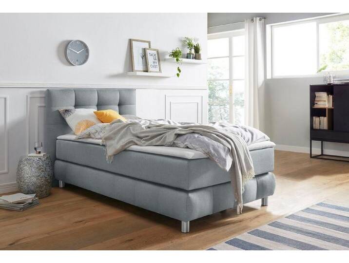 andas Boxspringbett Salo, incl. Topper, 6 Breiten, 2 Härtegrade, TFK auch in Härtegrad 4, grau, 7-Zonen-Tonnentaschen-Federkernmatratze , H4 (120 kg) von andas