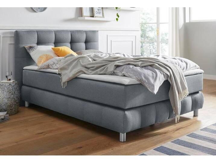 andas Boxspringbett Salo, incl. Topper, 6 Breiten, 2 Härtegrade, TFK auch in Härtegrad 4, grau, Bonnell-Federkernmatratze , H2 (80 kg), grau von andas