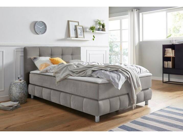 andas Boxspringbett Salo, incl. Topper, 6 Breiten, 2 Härtegrade, TFK auch in Härtegrad 4, grau, Bonnell-Federkernmatratze , H2 (80 kg), hellgrau von andas