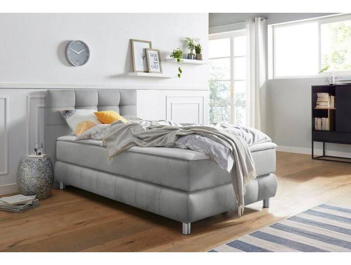 andas Boxspringbett Salo, incl. Topper, 6 Breiten, 2 Härtegrade, TFK auch in Härtegrad 4, grau, Bonnell-Federkernmatratze , H3 (100 kg), hellgrau von andas