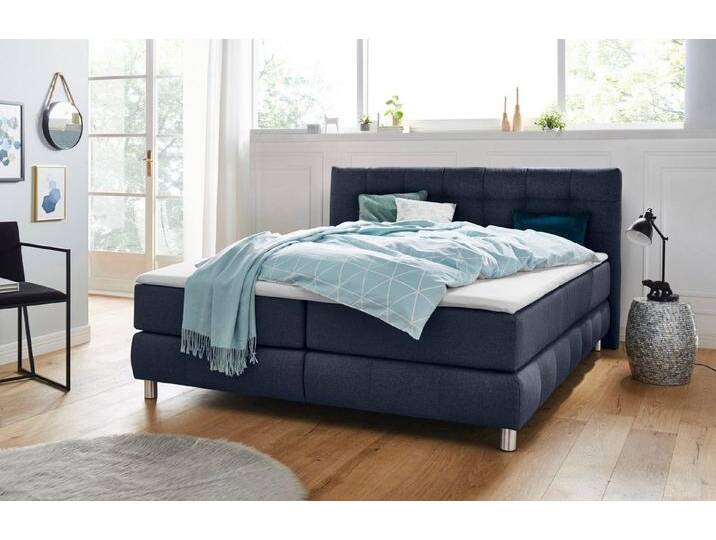 andas Boxspringbett Salo XXL, in Samtoptik oder Struktur, 6 Breiten in Überlänge 220cm, 4 Härtegrade, blau, 7-Zonen-Kaltschaummatratze , H2 (80 kg) von andas