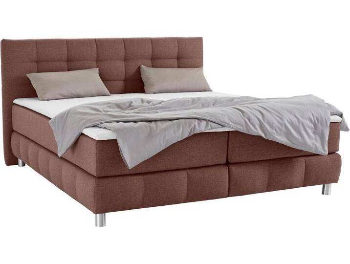 andas Boxspringbett Salo XXL, in Samtoptik oder Struktur, 6 Breiten in Überlänge 220cm, 4 Härtegrade, braun, Bonnell-Federkernmatratze , H2 (80 kg) von andas