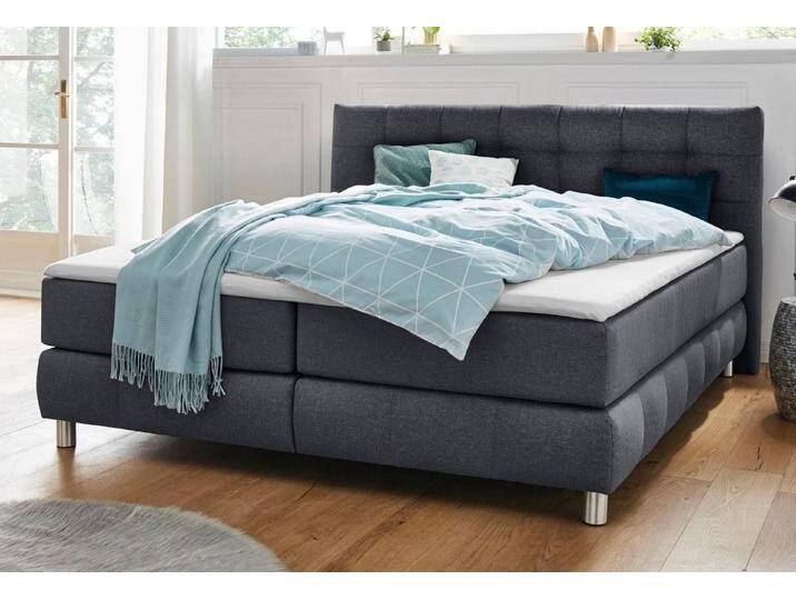 andas Boxspringbett Salo XXL, in Samtoptik oder Struktur, 6 Breiten in Überlänge 220cm, 4 Härtegrade, grau, 7-Zonen-Kaltschaummatratze , H2 (80 kg) von andas