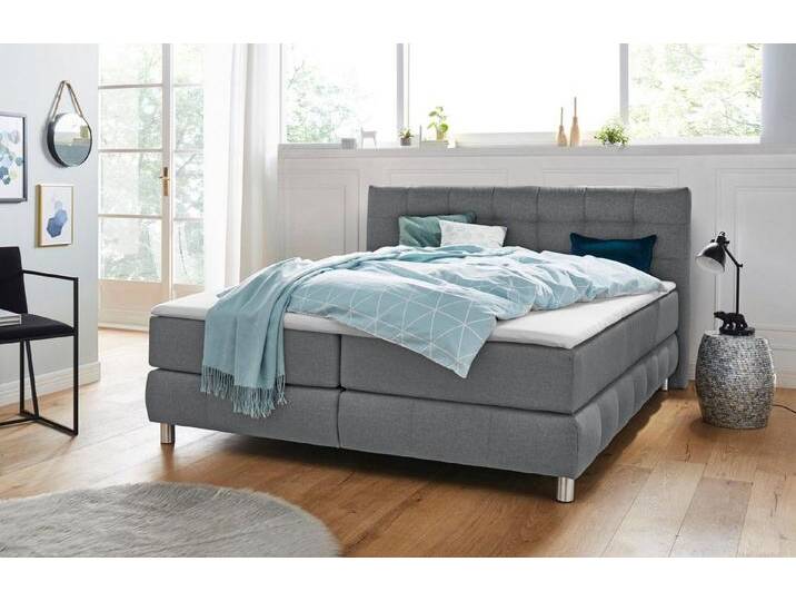 andas Boxspringbett Salo XXL, in Samtoptik oder Struktur, 6 Breiten in Überlänge 220cm, 4 Härtegrade, grau, 7-Zonen-Kaltschaummatratze , H3 (100 kg) von andas