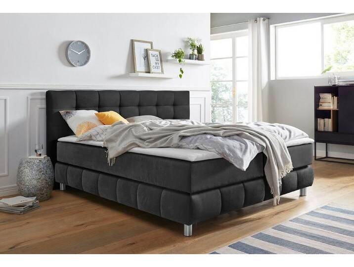 andas Boxspringbett Salo XXL, in Samtoptik oder Struktur, 6 Breiten in Überlänge 220cm, 4 Härtegrade, grau, 7-Zonen-Kaltschaummatratze , H3 (100 kg) von andas