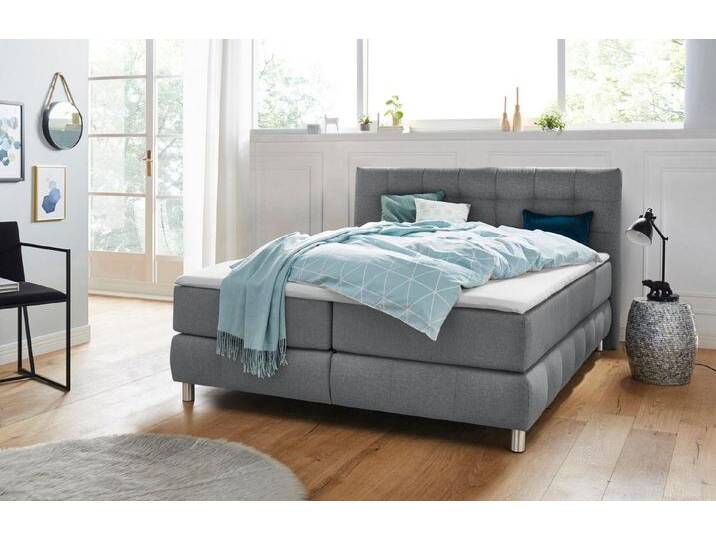 andas Boxspringbett Salo XXL, in Samtoptik oder Struktur, 6 Breiten in Überlänge 220cm, 4 Härtegrade, grau, 7-Zonen-Tonnentaschen-Federkernmatratze von andas