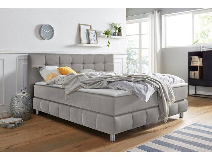 andas Boxspringbett Salo XXL, in Samtoptik oder Struktur, 6 Breiten in Überlänge 220cm, 4 Härtegrade, grau, Bonnell-Federkernmatratze , H2 (80 kg) von andas