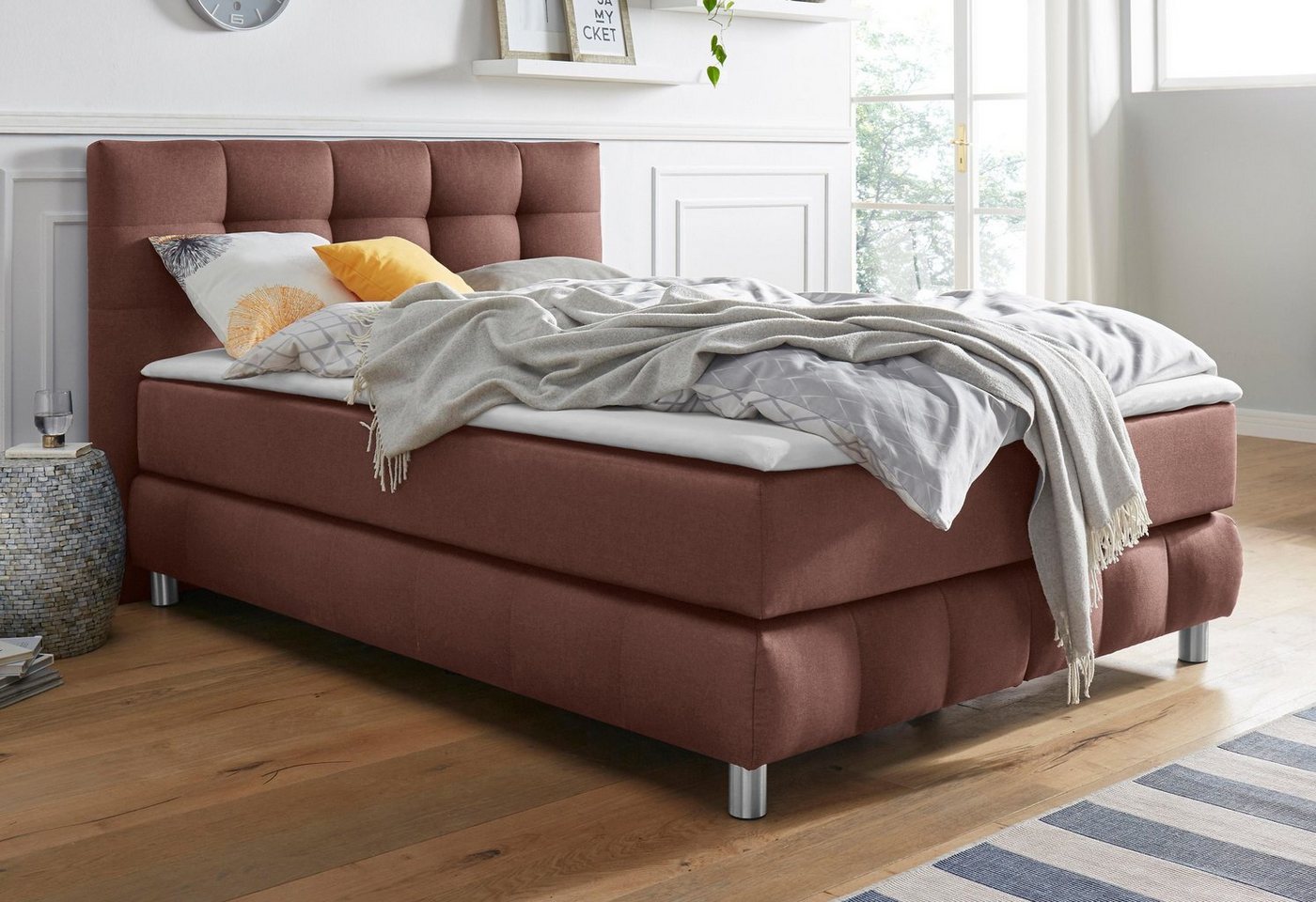 andas Boxspringbett Salo XXL, in Samtoptik oder Struktur, 6 Breiten in Überlänge 220cm, 4 Härtegrade von andas