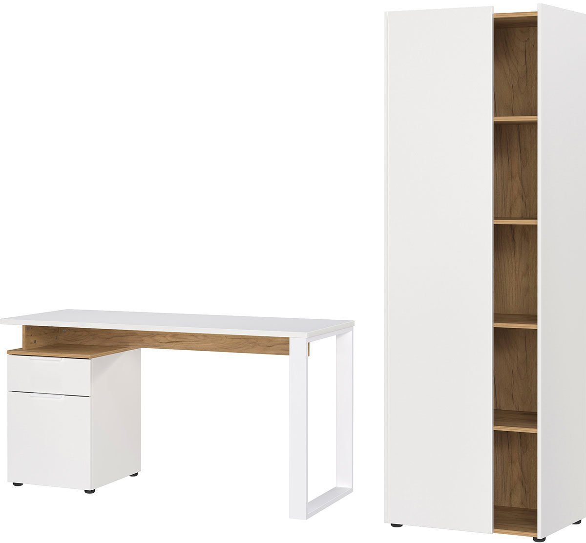 andas Büromöbel-Set Njavve bestehend aus Schreibtisch, (2-St), mit Container & hohem Aktenschrank (Höhe 188 cm), Made in Germany von andas