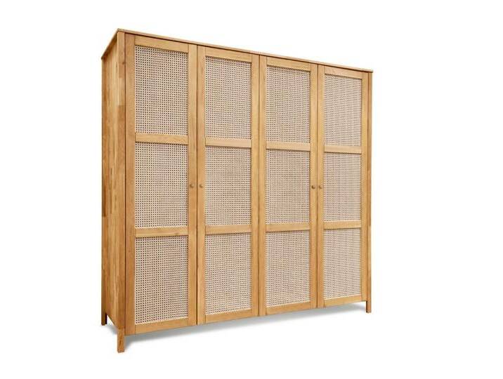 Home affaire Drehtürenschrank Hällevik Kleiderschrank, Aufbewahrung, Stauraum, Türfronten mit Wiener Geflecht, FSC® Zertifizierte massive Eiche, beige von Home-affaire