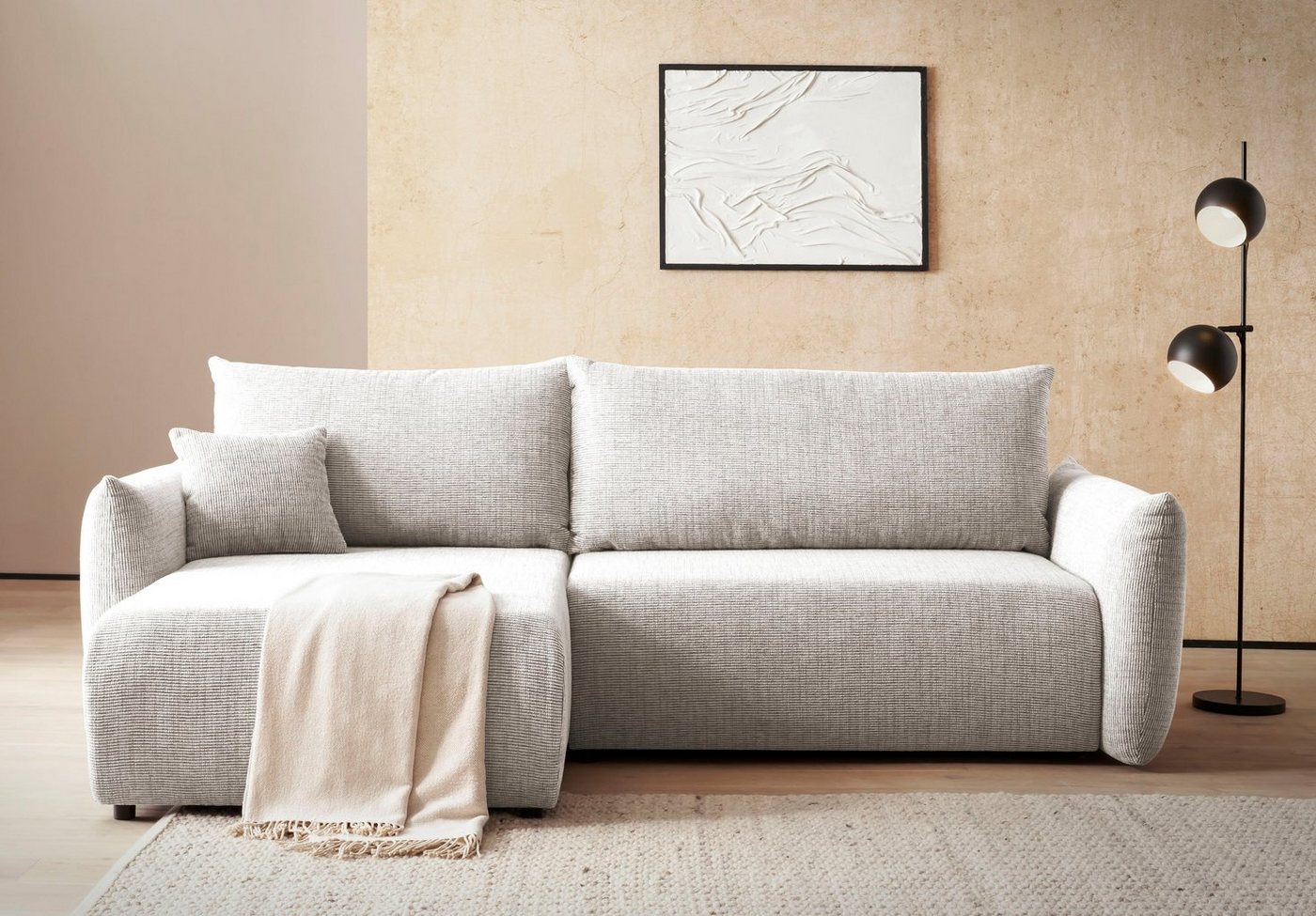 INOSIGN Ecksofa MAVAS Schlafsofa mit Bettkasten, L-Form, ca.257/127cm (Liegefläche 212/145 cm), Cord, Chenille, Struktur von INOSIGN