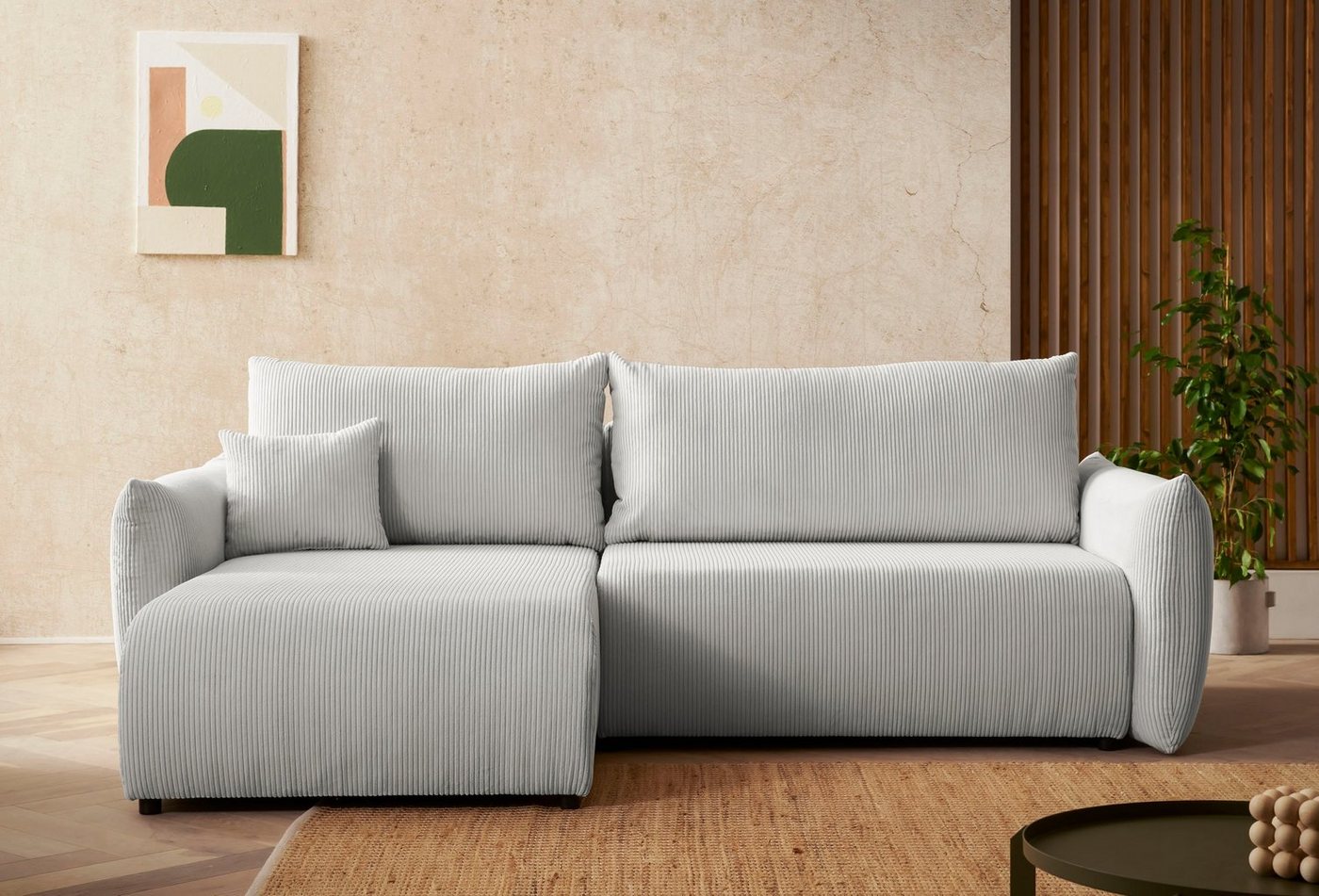 INOSIGN Ecksofa MAVAS Schlafsofa mit Bettkasten, L-Form, ca.257/127cm (Liegefläche 212/145 cm), Cord, Chenille, Struktur von INOSIGN