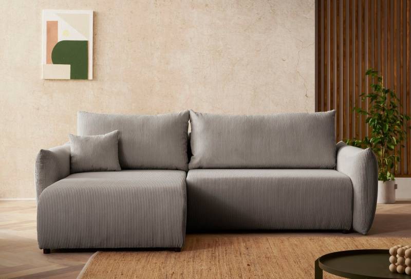 INOSIGN Ecksofa MAVAS Schlafsofa mit Bettkasten, L-Form, ca.257/127cm (Liegefläche 212/145 cm), Cord, Chenille, Struktur von INOSIGN