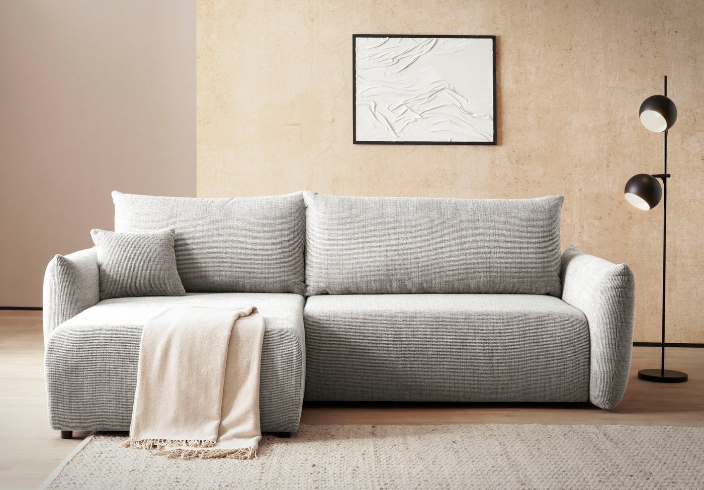 INOSIGN Ecksofa MAVAS Schlafsofa mit Bettkasten, L-Form, ca.257/127cm (Liegefläche 212/145 cm), Cord, Chenille, Struktur von INOSIGN