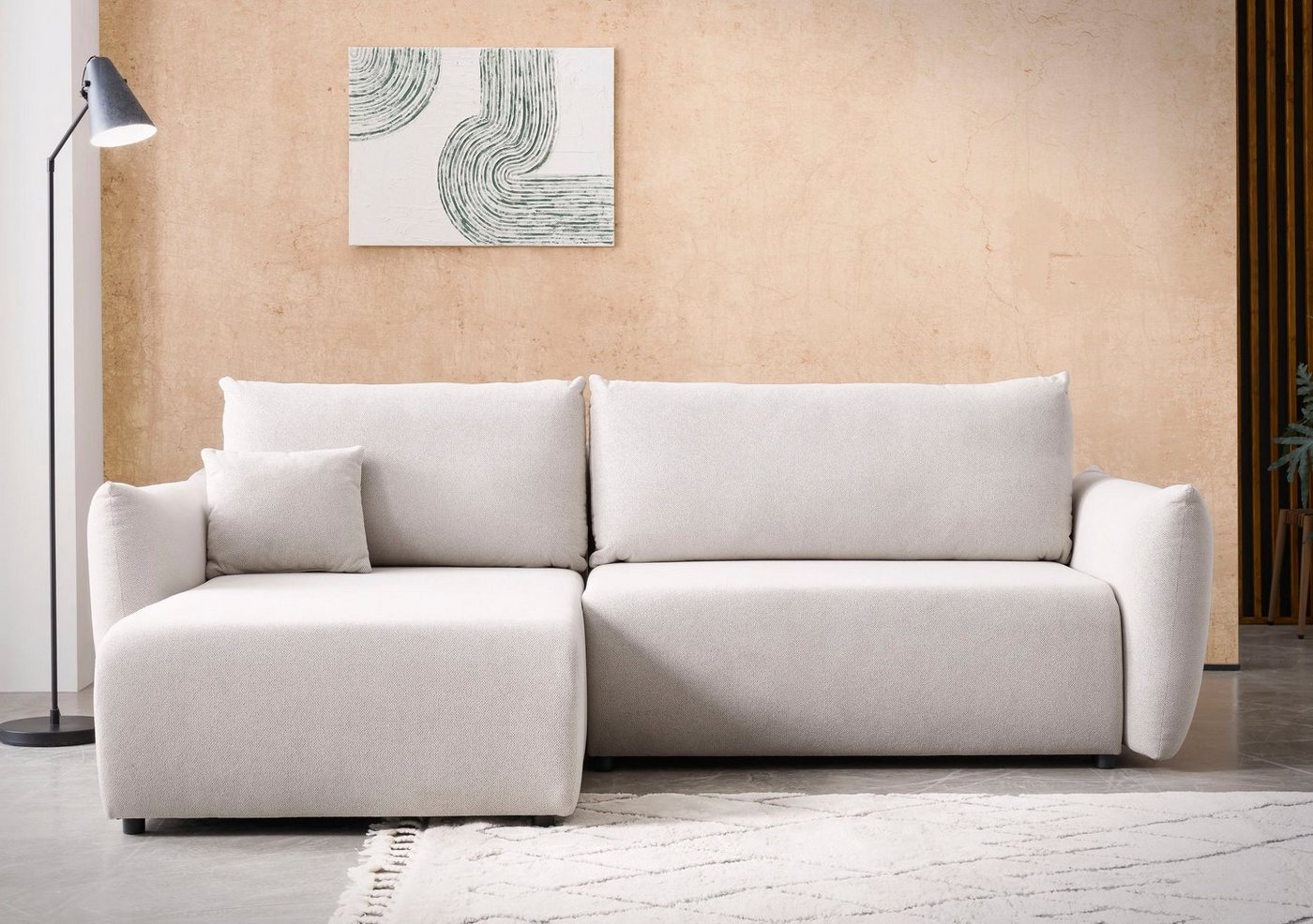 INOSIGN Ecksofa MAVAS Schlafsofa mit Bettkasten, L-Form, ca.257/127cm (Liegefläche 212/145 cm), Cord, Chenille, Struktur von INOSIGN