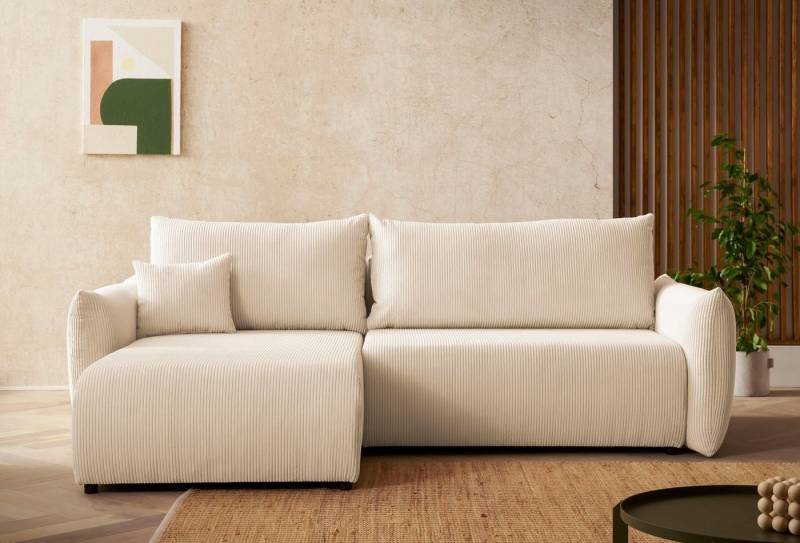 INOSIGN Ecksofa MAVAS Schlafsofa mit Bettkasten, L-Form, ca.257/127cm (Liegefläche 212/145 cm), Cord, Chenille, Struktur von INOSIGN