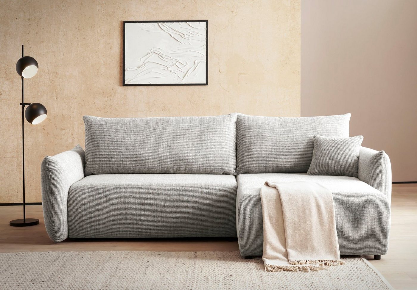 andas Ecksofa MAVAS Schlafsofa mit Bettkasten, ca.257/127cm (Liegefläche 212/145 cm), Cord, Chenille, Struktur von andas