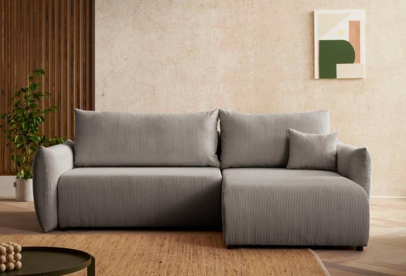 INOSIGN Ecksofa MAVAS Schlafsofa mit Bettkasten, L-Form, ca.257/127cm (Liegefläche 212/145 cm), Cord, Chenille, Struktur von INOSIGN