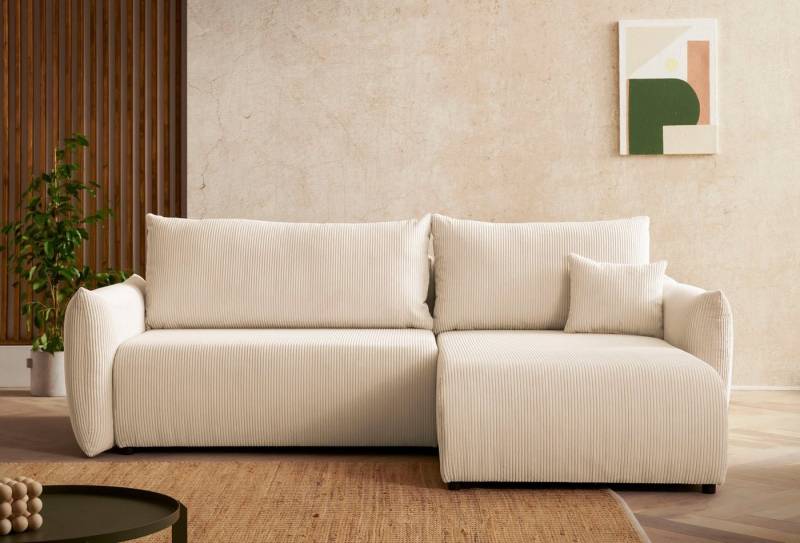 INOSIGN Ecksofa MAVAS Schlafsofa mit Bettkasten, L-Form, ca.257/127cm (Liegefläche 212/145 cm), Cord, Chenille, Struktur von INOSIGN