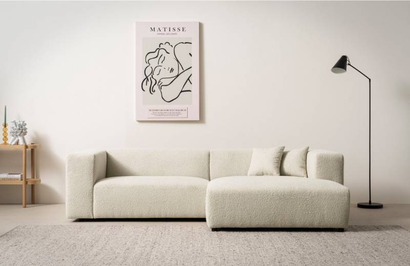 andas Ecksofa BAKELS, L-Form in Cord oder Boucle-Stoff, moderne Couch, wahlweise Recamiere rechts/links, bequemer Sitzkomfort von andas