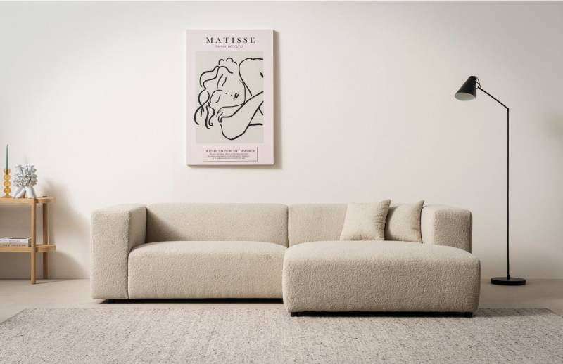 andas Ecksofa BAKELS, L-Form in Cord oder Boucle-Stoff, moderne Couch, wahlweise Recamiere rechts/links, bequemer Sitzkomfort von andas